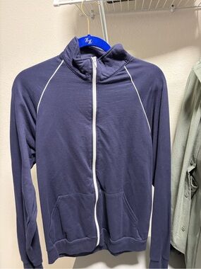 American Apparel Navy Zip-Up Track Jacket with White Piping